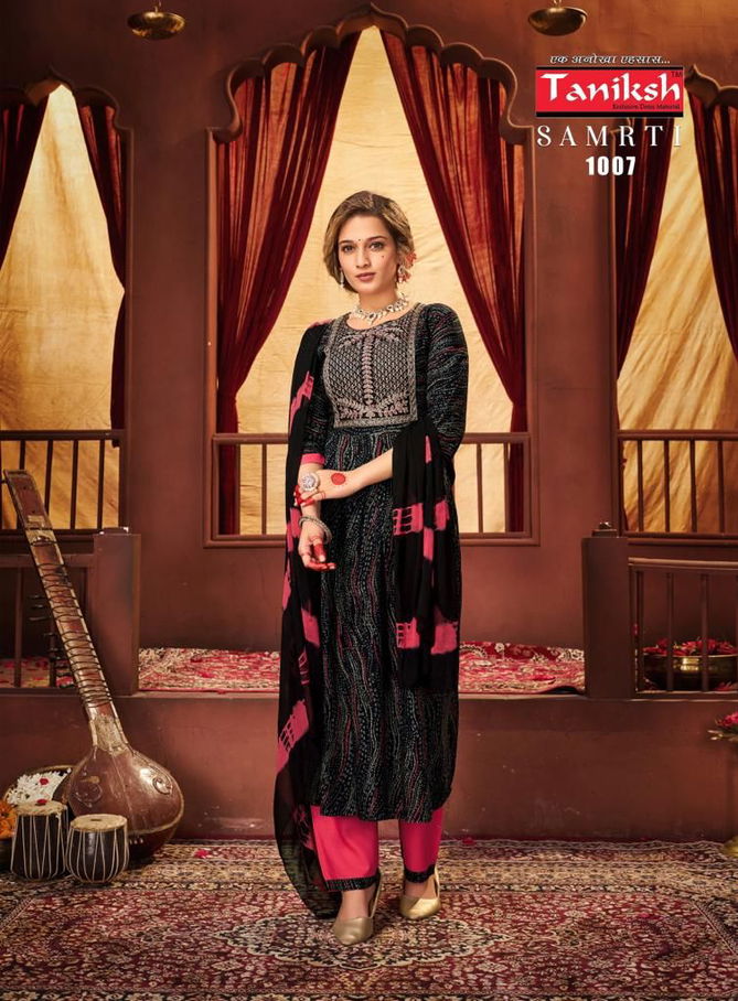 Tanishk Samrti Rayon Naira Cut Kurti With Bottom Dupatta Catalog
